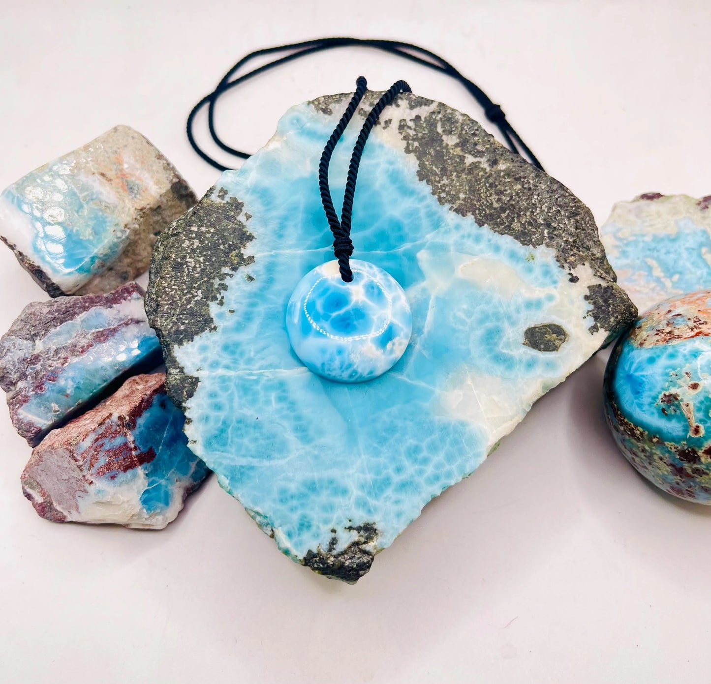 AAA Larimar Pendant Necklace – Genuine Dominican Blue Crystal Slab Stone for men & women