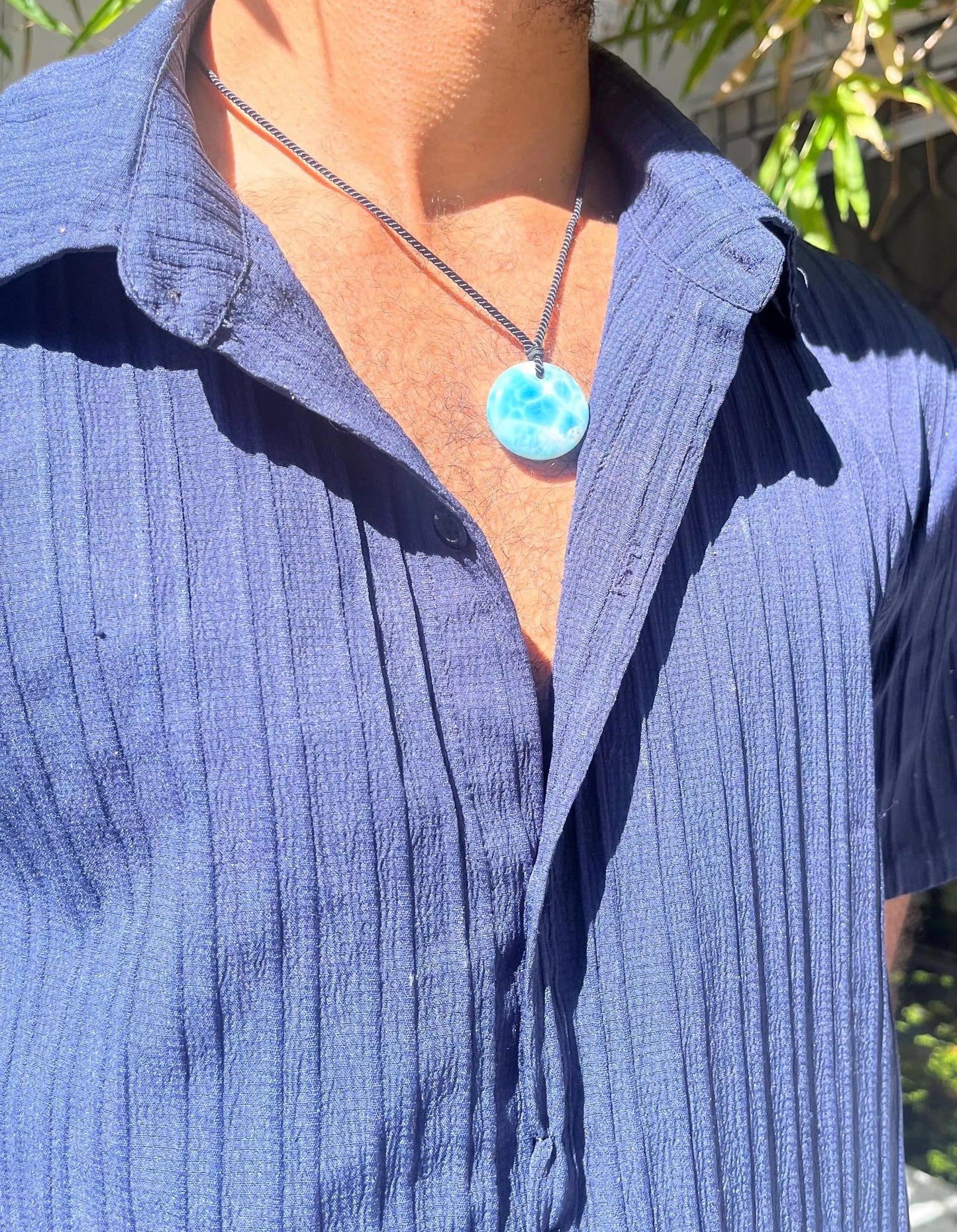 AAA Larimar Pendant Necklace – Genuine Dominican Blue Crystal Slab Stone for men & women