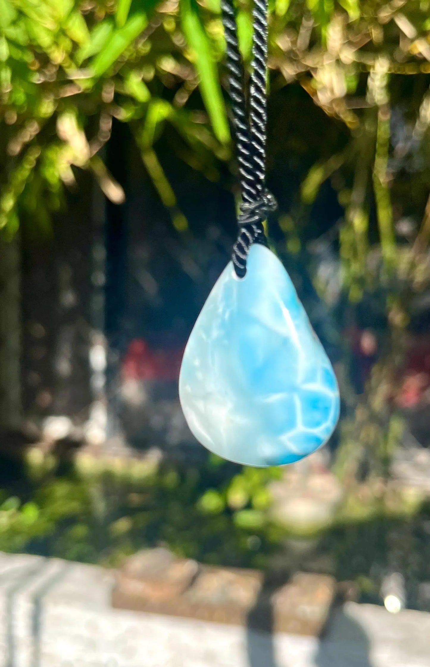 Larimar Stone Necklace – Dominican Blue Gemstone, Adjustable Rope for Men & Women