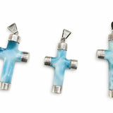 Colgante de cruz de larimar en plata: Collar con gema de la República Dominicana, joya espiritual unisex