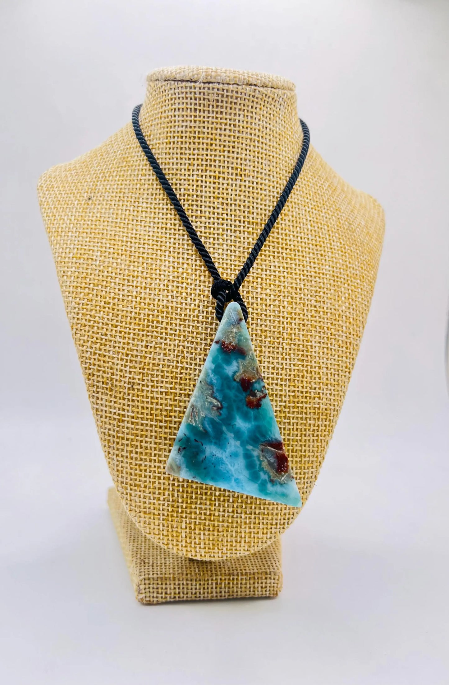 Larimar Stone Necklace – Dominican Blue Specimen Gemstone, Adjustable Rope for Men & Women