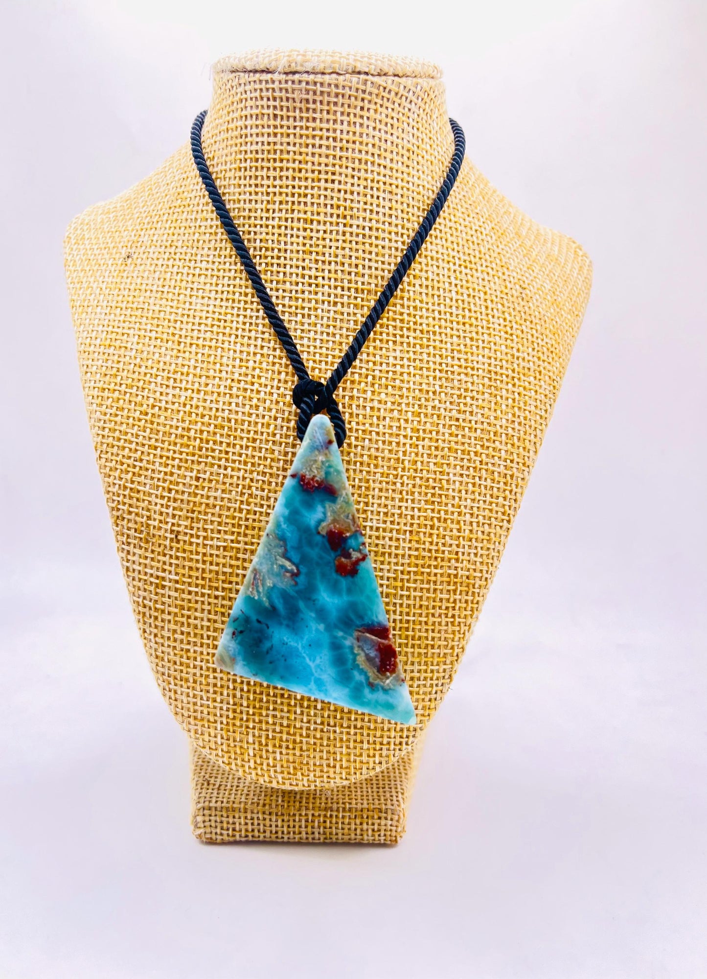 Larimar Stone Necklace – Dominican Blue Specimen Gemstone, Adjustable Rope for Men & Women