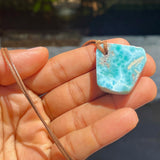 Larimar Stone Necklace – Dominican Blue Stone Pendant on Adjustable Cord for Men & Women