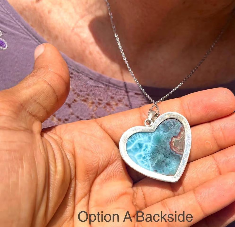 Larimar Heart Pendant Necklace – 925 Sterling Silver, Dominican Stone- Mothers Day Gift