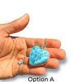 Larimar Heart Pendant Necklace – 925 Sterling Silver, Dominican Stone- Mothers Day Gift