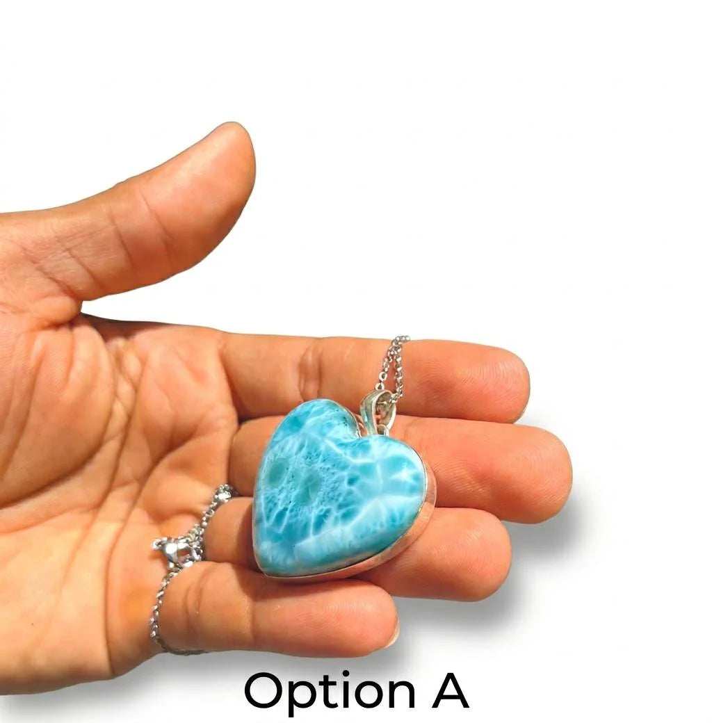 Larimar Heart Pendant Necklace – 925 Sterling Silver, Dominican Stone- Mothers Day Gift