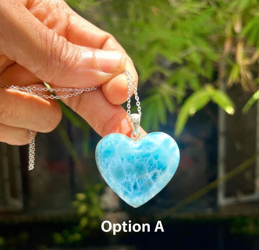 Larimar Heart Pendant Necklace – 925 Sterling Silver, Dominican Stone- Mothers Day Gift