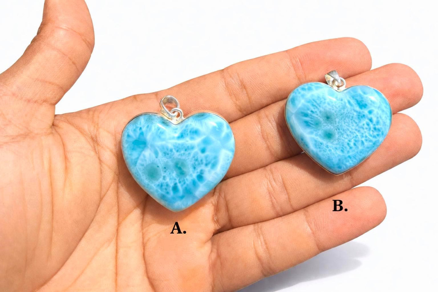 Larimar Heart Pendant Necklace – 925 Sterling Silver, Dominican Stone- Mothers Day Gift