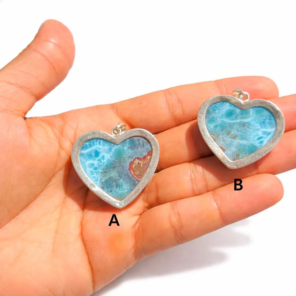 Larimar Heart Pendant Necklace – 925 Sterling Silver, Dominican Stone- Mothers Day Gift