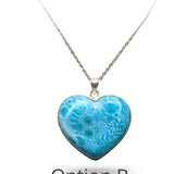 Larimar Heart Pendant Necklace – 925 Sterling Silver, Dominican Stone- Mothers Day Gift
