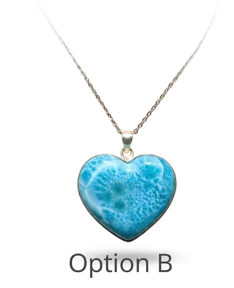Larimar Heart Pendant Necklace – 925 Sterling Silver, Dominican Stone- Mothers Day Gift