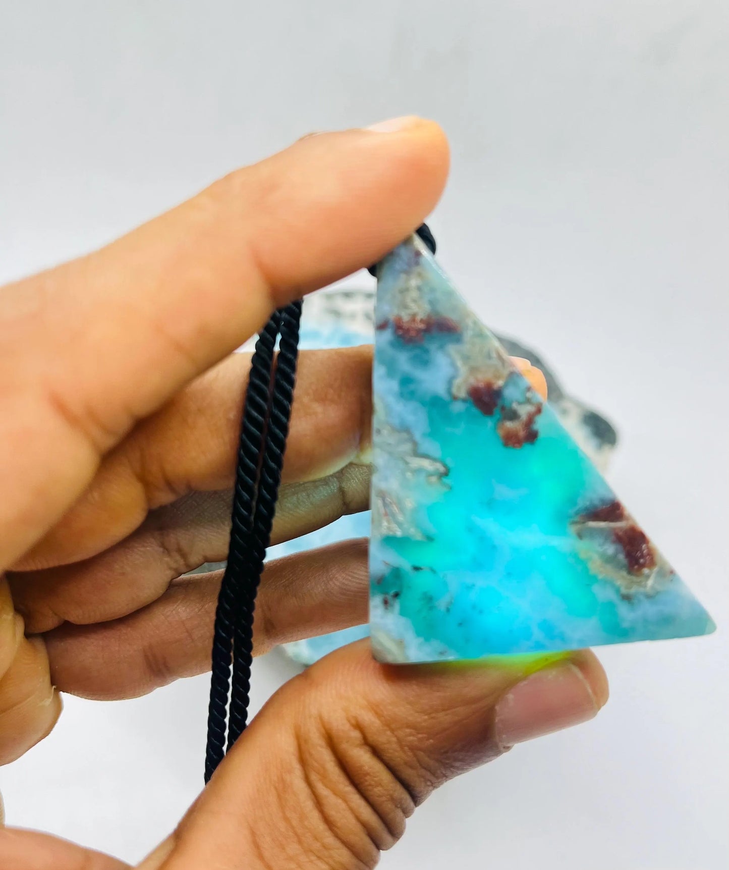 Larimar Stone Necklace – Dominican Blue Specimen Gemstone, Adjustable Rope for Men & Women