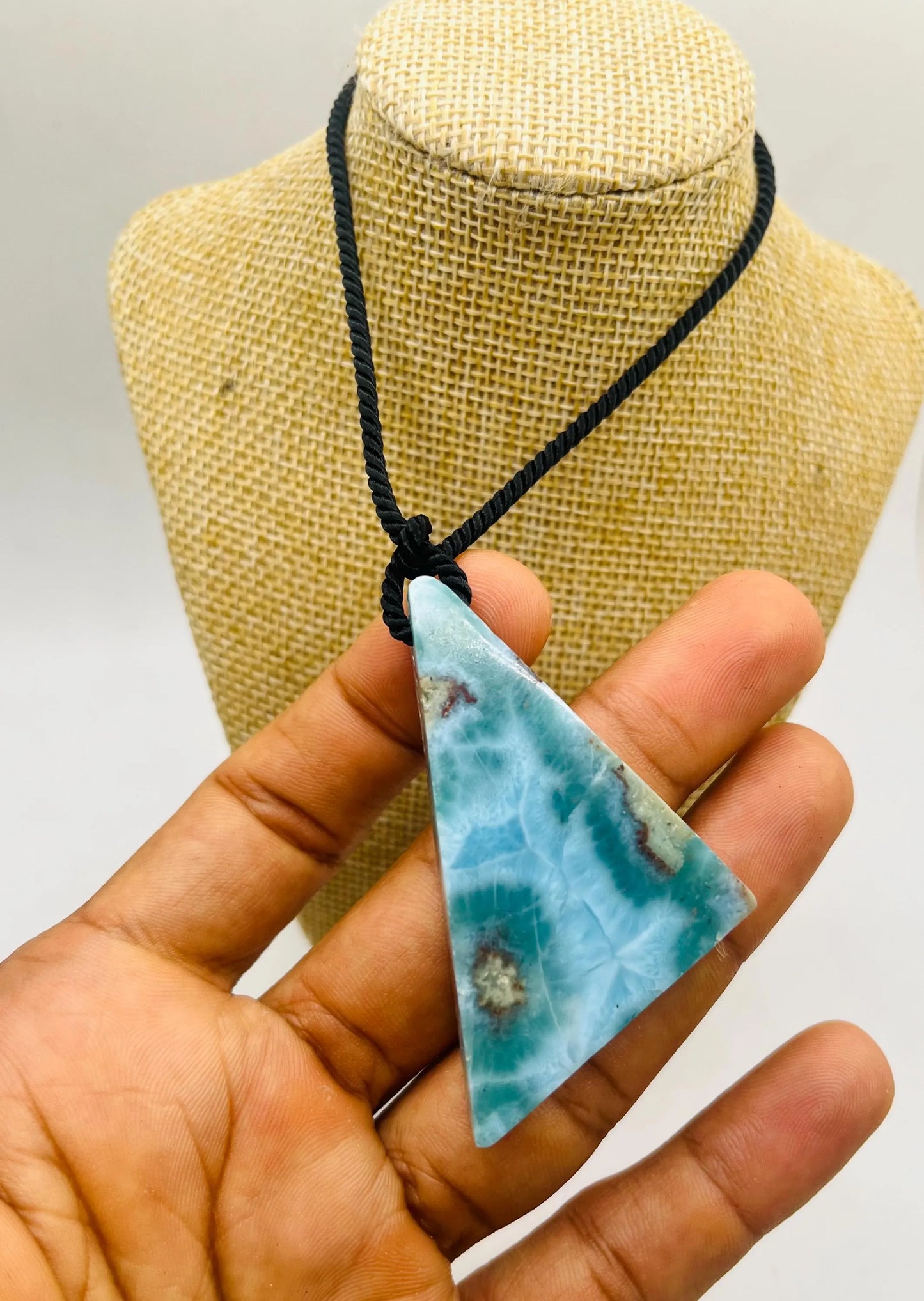 Larimar Stone Necklace – Dominican Blue Specimen Gemstone, Adjustable Rope for Men & Women