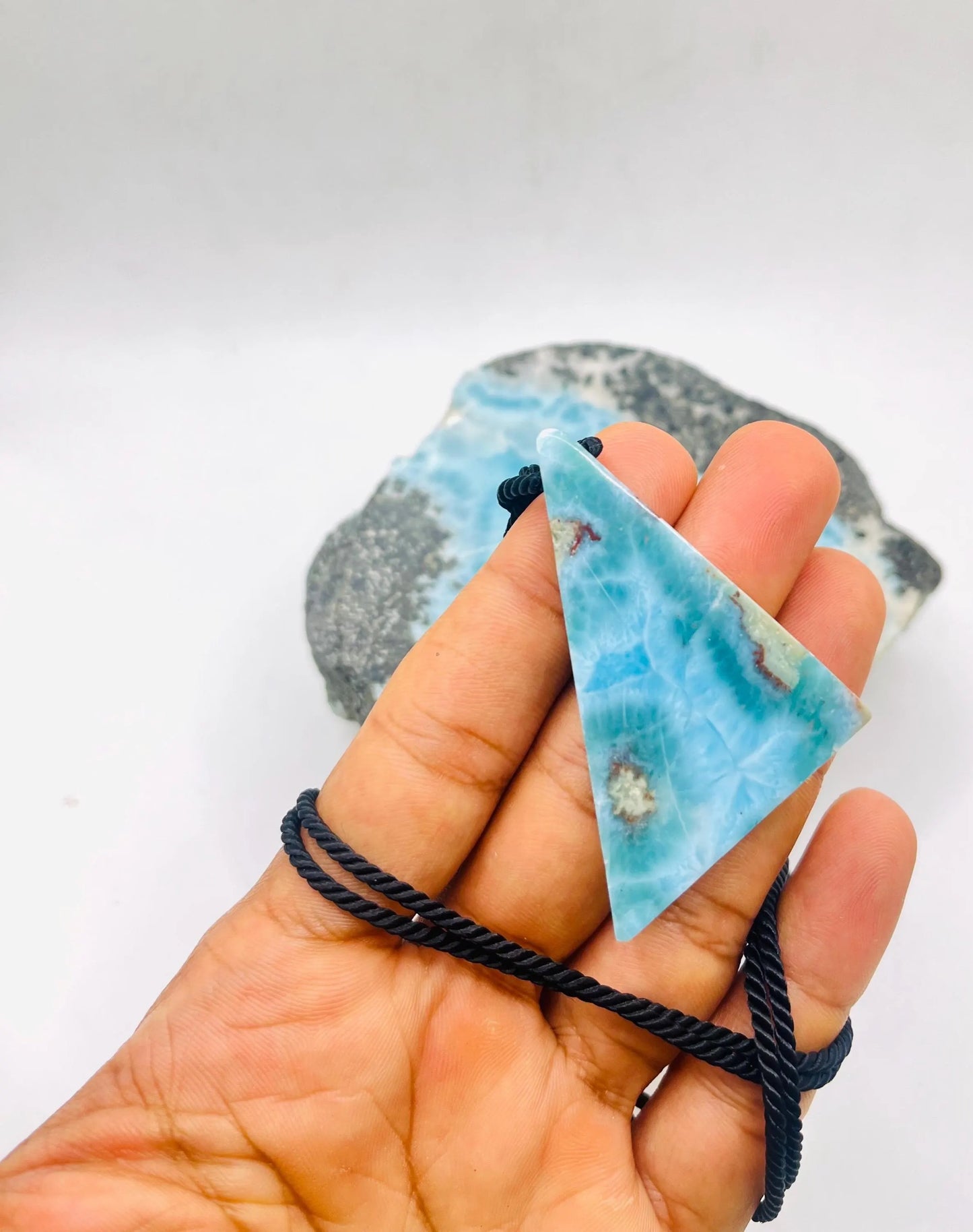 Larimar Stone Necklace – Dominican Blue Specimen Gemstone, Adjustable Rope for Men & Women