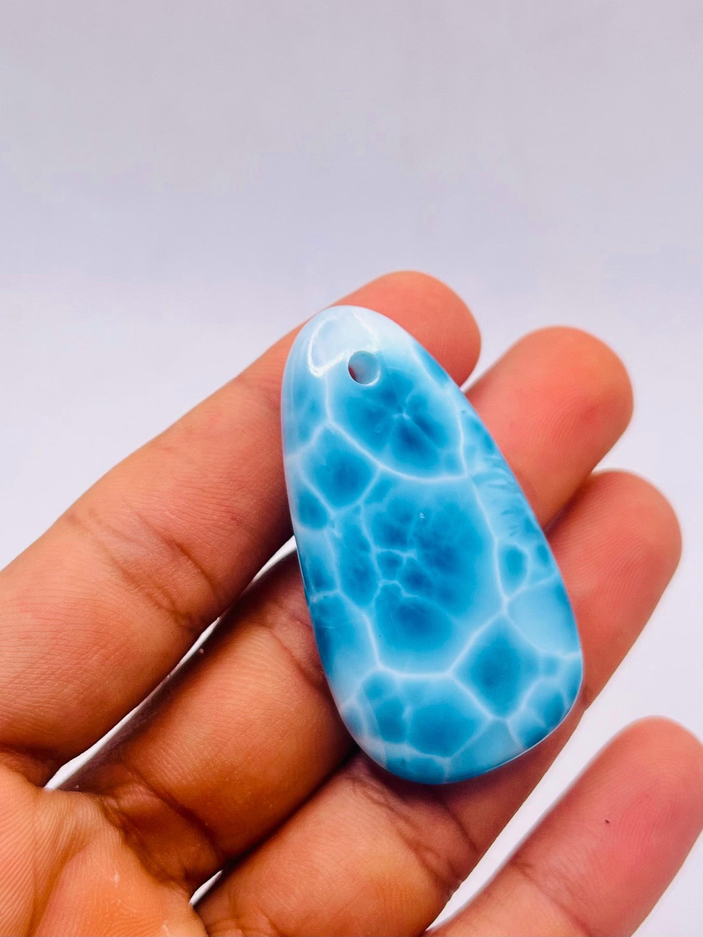 AAA+ Larimar Necklace, Intense Blue Dominican Gemstone Pendant, Webbing Pattern, Unisex Cord