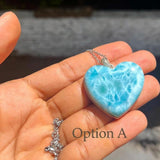 Larimar Heart Pendant Necklace – 925 Sterling Silver, Dominican Stone- Mothers Day Gift