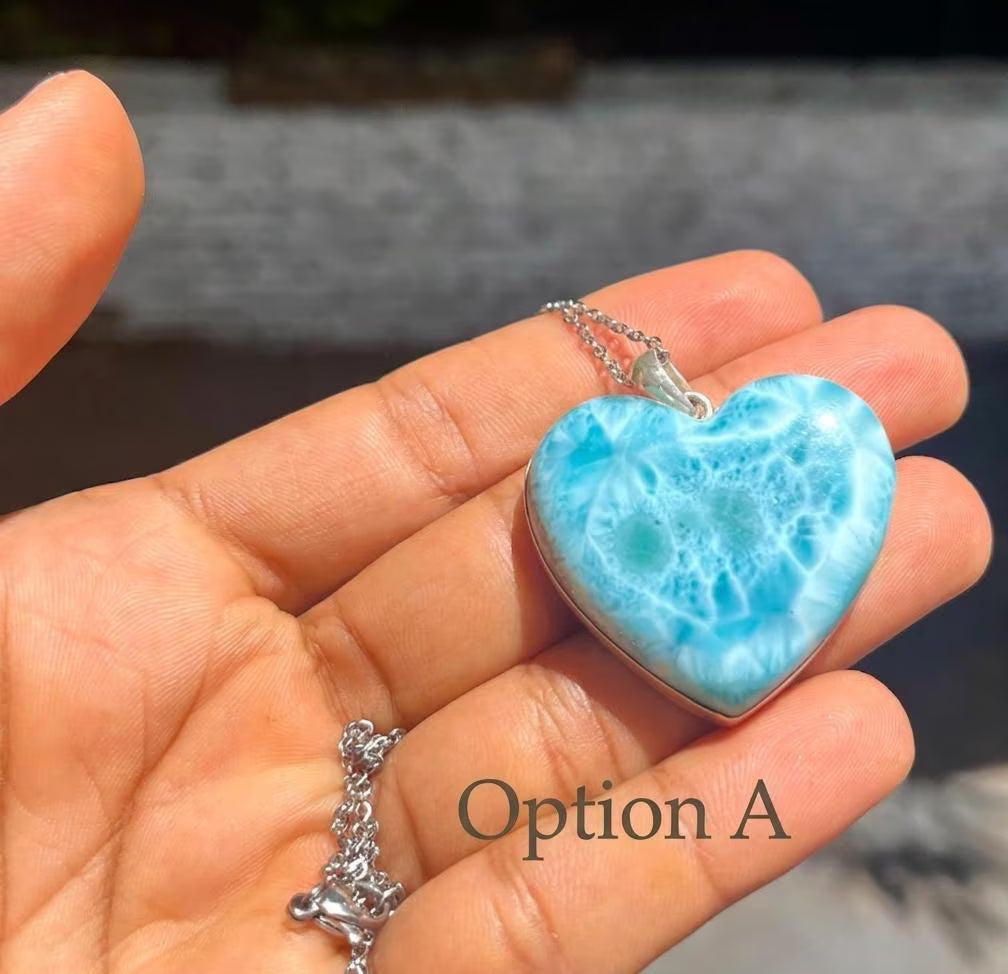 Larimar Heart Pendant Necklace – 925 Sterling Silver, Dominican Stone- Mothers Day Gift