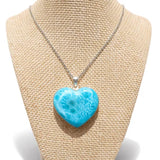 Larimar Heart Pendant Necklace – 925 Sterling Silver, Dominican Stone- Mothers Day Gift
