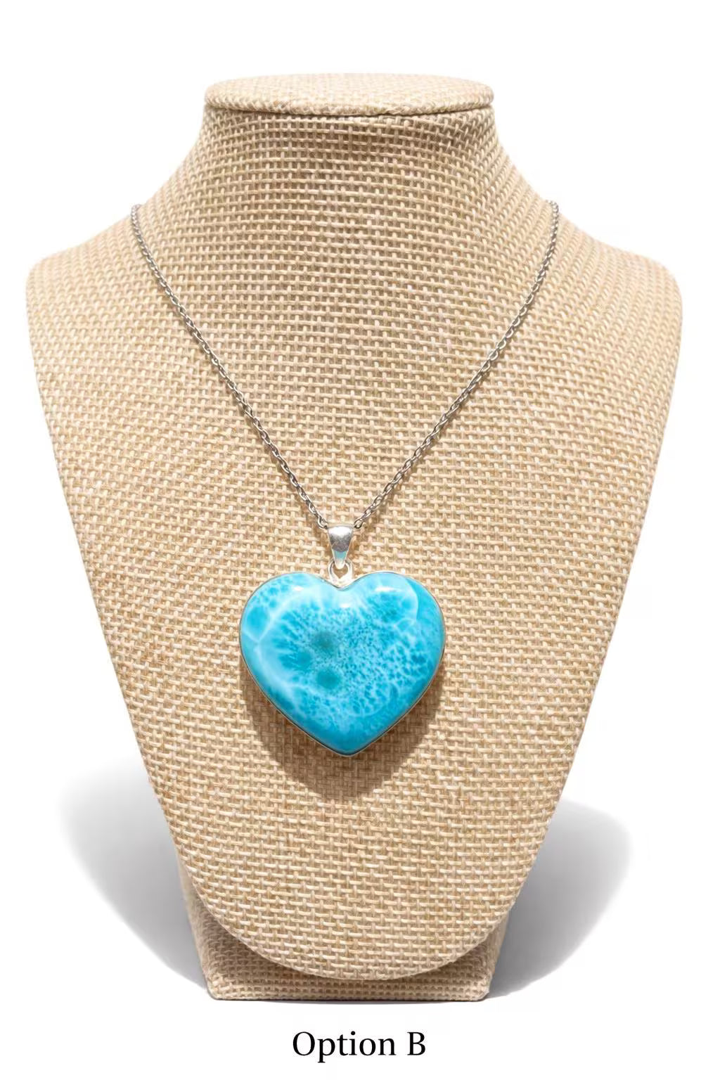 Larimar Heart Pendant Necklace – 925 Sterling Silver, Dominican Stone- Mothers Day Gift