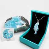 Larimar Cat Pendant Necklace, 925 Sterling Silver , Dominican Larimar Cat Jewelry, Blue Ocean Gemstone Cat Lover Gift