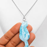 Larimar Cat Pendant Necklace, 925 Sterling Silver , Dominican Larimar Cat Jewelry, Blue Ocean Gemstone Cat Lover Gift