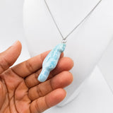 Larimar Cat Pendant Necklace, 925 Sterling Silver , Dominican Larimar Cat Jewelry, Blue Ocean Gemstone Cat Lover Gift