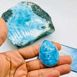 AAA Grade Super Blue Larimar Ring – 925 Sterling Silver Adjustable