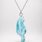 Larimar Cat Pendant Necklace, 925 Sterling Silver , Dominican Larimar Cat Jewelry, Blue Ocean Gemstone Cat Lover Gift