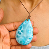 Larimar Necklace – High-Grade AAA Ocean Pattern Larimar, Large Translucent Teardrop,  Azul Collection #2