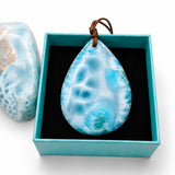 Larimar Necklace – High-Grade AAA Ocean Pattern Larimar, Large Translucent Teardrop,  Azul Collection #2