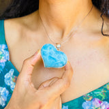 Large Larimar Heart Pendant in 925 Sterling Silver