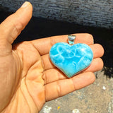 Large Larimar Heart Pendant in 925 Sterling Silver