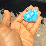 Large Larimar Heart Pendant in 925 Sterling Silver