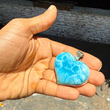 Large Larimar Heart Pendant in 925 Sterling Silver