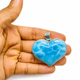 Large Larimar Heart Pendant in 925 Sterling Silver