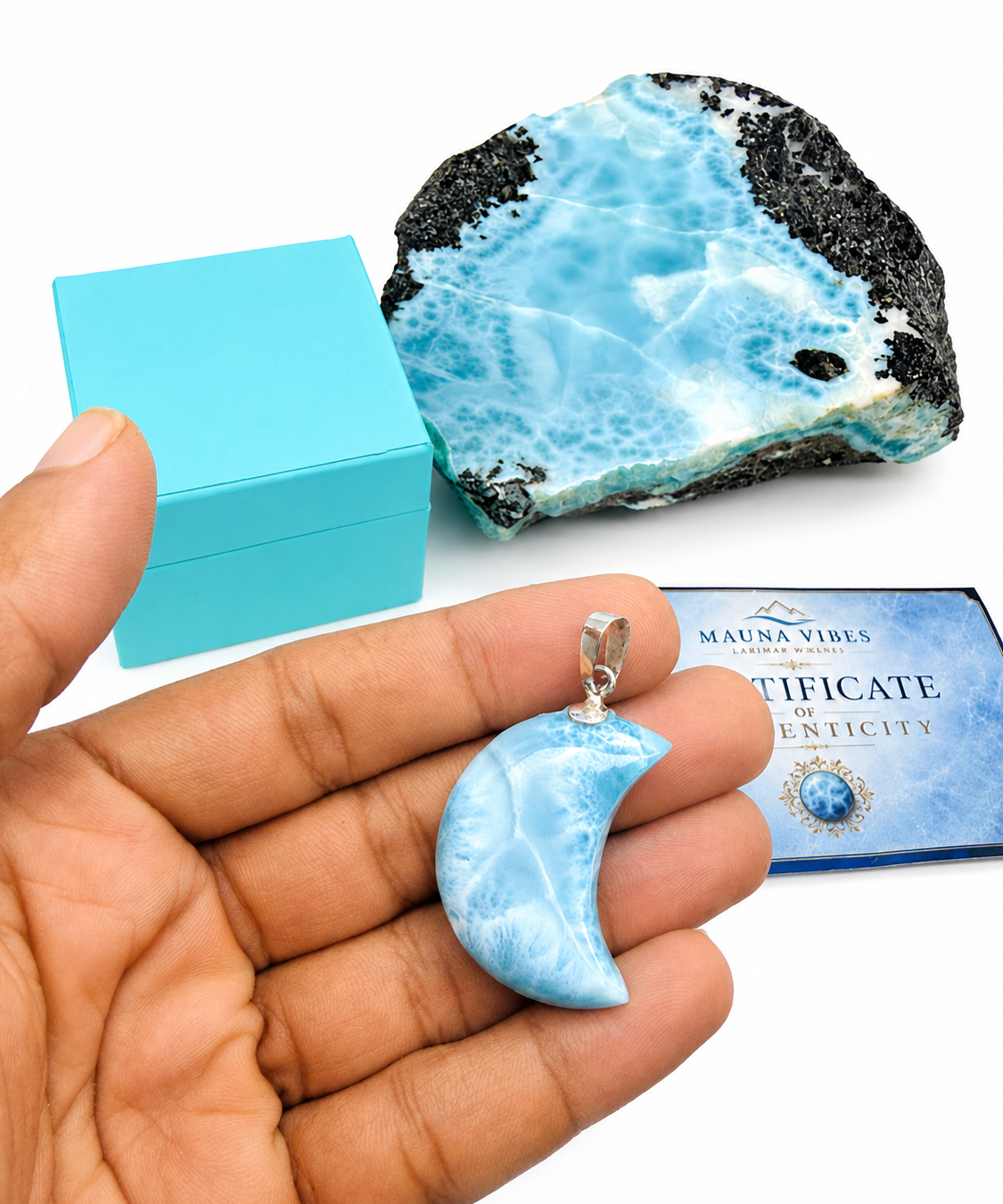 Larimar Moon Pendant - 925 Sterling Silver