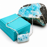 AAA Larimar Necklace, Exclusive Light Blue Dominican Gemstone Pendant With 925 Silver Chainlink, High End Gift for Women.