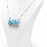 AAA Larimar Necklace, Exclusive Light Blue Dominican Gemstone Pendant With 925 Silver Chainlink, High End Gift for Women.