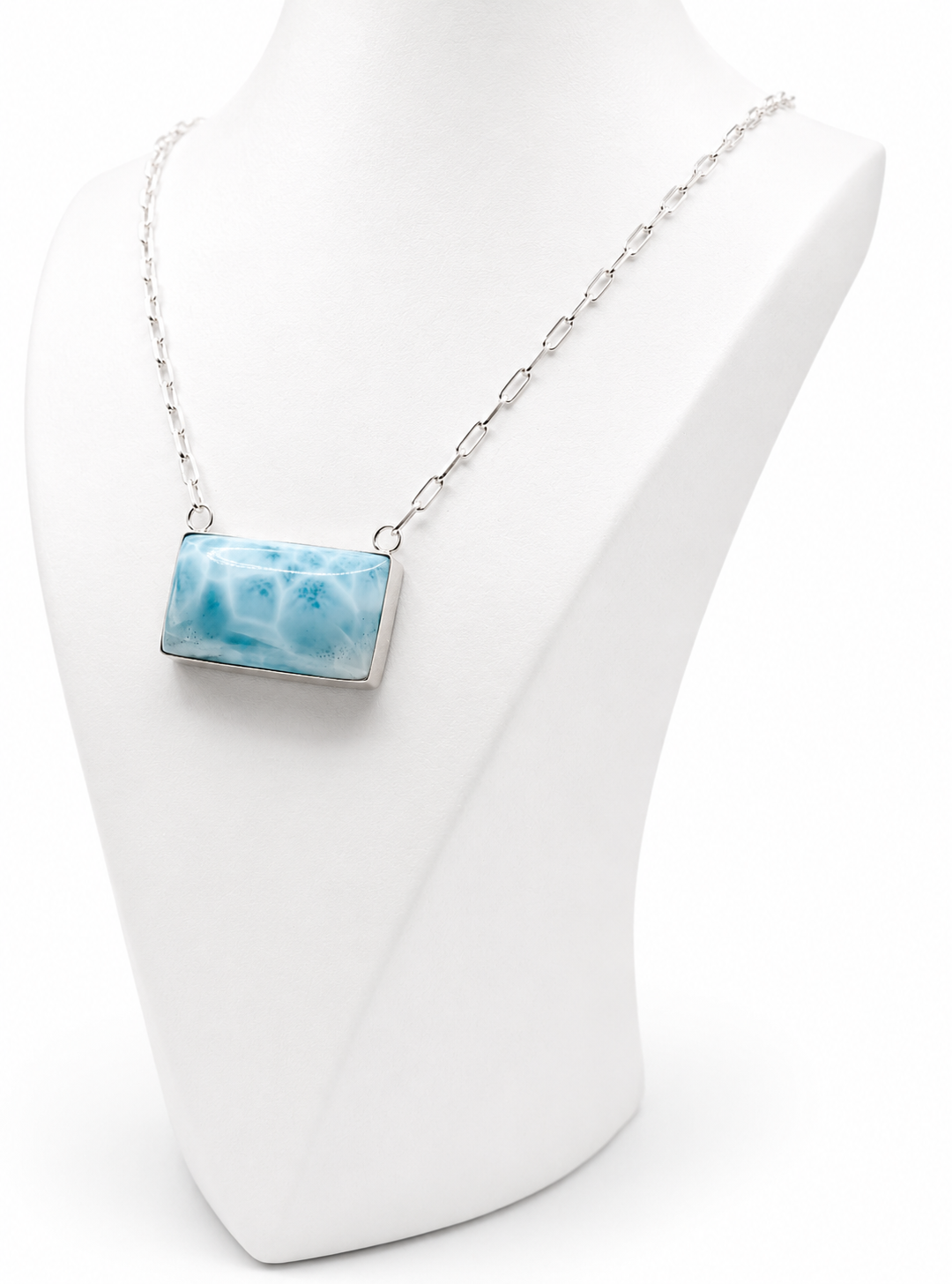 AAA Larimar Necklace, Exclusive Light Blue Dominican Gemstone Pendant With 925 Silver Chainlink, High End Gift for Women.