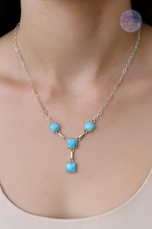 Larimar Necklace Pendant  – 925 Sterling Silver Y Necklace For Women