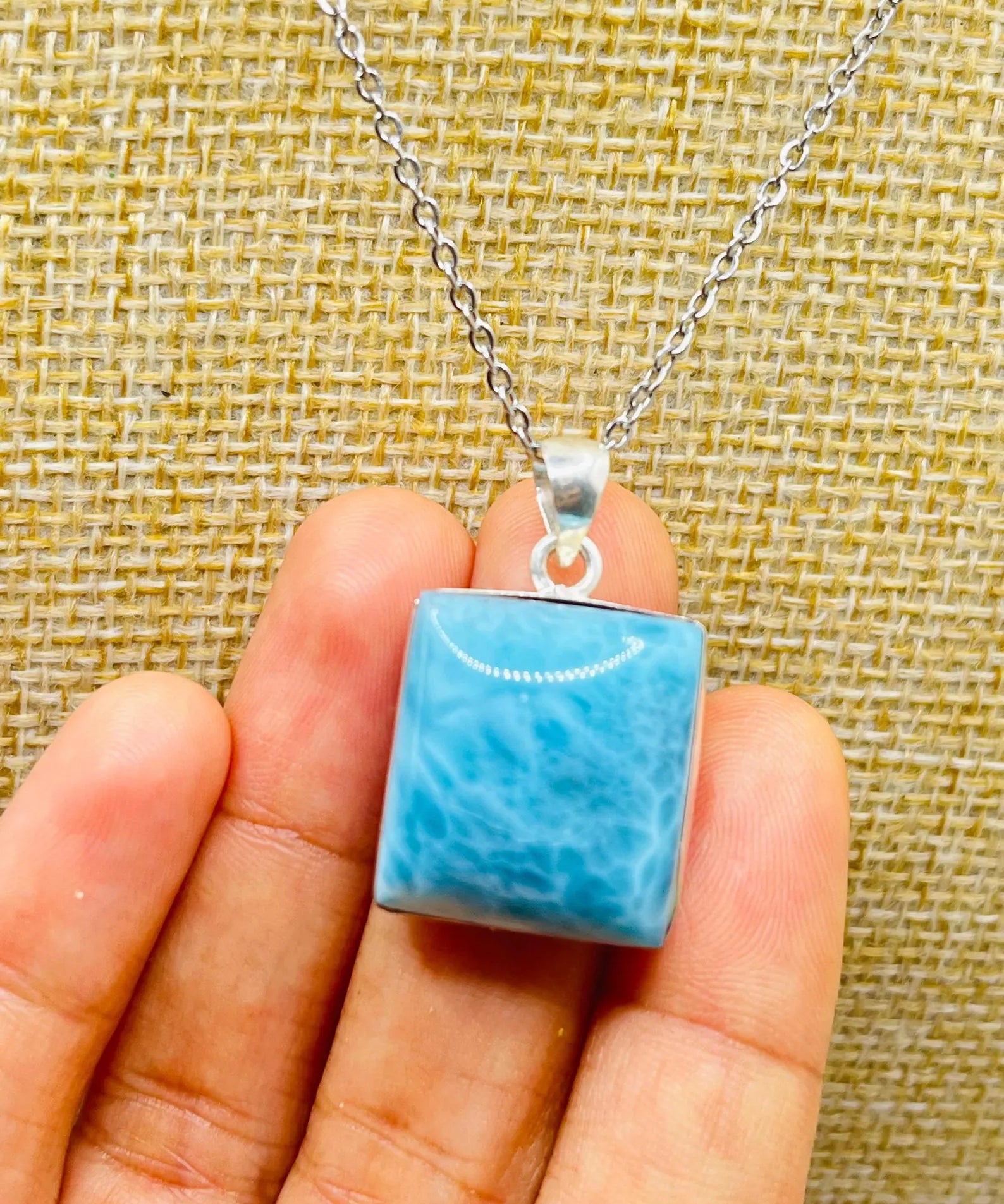 AAA Deep Azure Larimar Square Pendant – 925 Sterling Silver