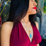 Larimar and Amber Double Pendant in 925 Sterling Silver Teardrop Round Pendant