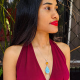 Larimar and Amber Double Pendant in 925 Sterling Silver Teardrop Round Pendant