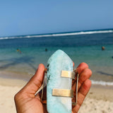Larimar Slab Cuff Bracelet – 18K Gold Plated Sterling Silver Statement Jewelry