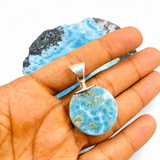Larimar Circle 925 Sterling Silver Pendant