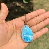 Larimar Teardrop Necklace , Ocean Blue Webbing Pattern for Men & Women