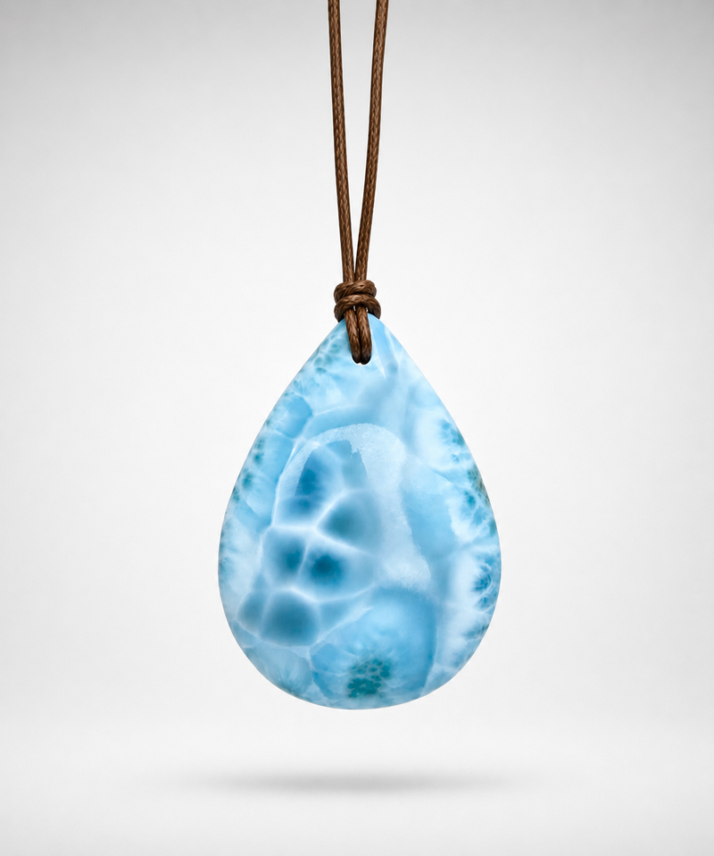 Larimar Necklace – High-Grade AAA Ocean Pattern Larimar, Large Translucent Teardrop,  Azul Collection #2
