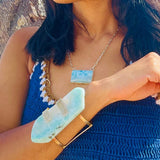 Larimar Slab Cuff Bracelet – 18K Gold Plated Sterling Silver Statement Jewelry