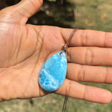 Larimar Teardrop Necklace , Ocean Blue Webbing Pattern for Men & Women