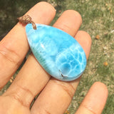 Larimar Teardrop Necklace , Ocean Blue Webbing Pattern for Men & Women
